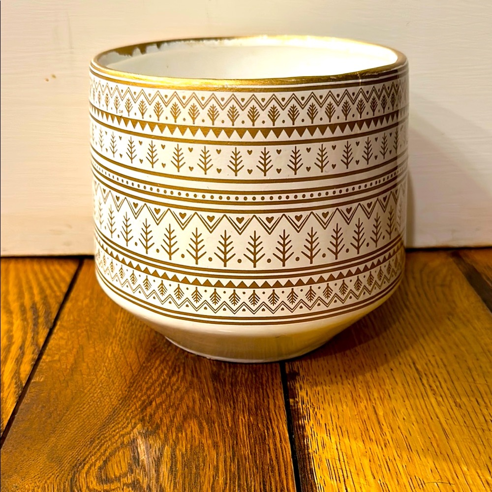 Napco Imports Gold/White Trees Ceramic Planter